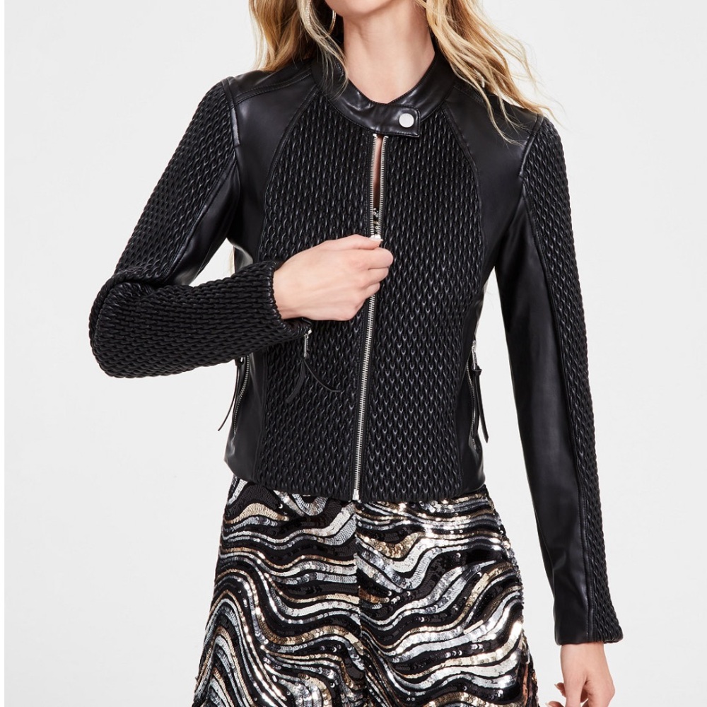 Guess women’s textured zippered moto jacket